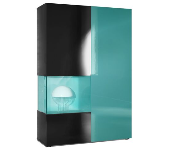 Vitrine Noir Mat, Brillant   Et Pétrol Laqué  (lxhxp) : 91,5 X 136,5 X 37 Cm