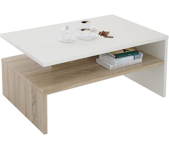 Table Basse Aspect Chêne Sonona Et Blanc 42 x 90 x 60 cm (HxLxP)