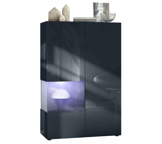 Vitrine Noir Mat Et Brillant Insertion Noir Laquée (lxhxp) : 91,5 X 136,5 X 37 Cm + LED Blanc