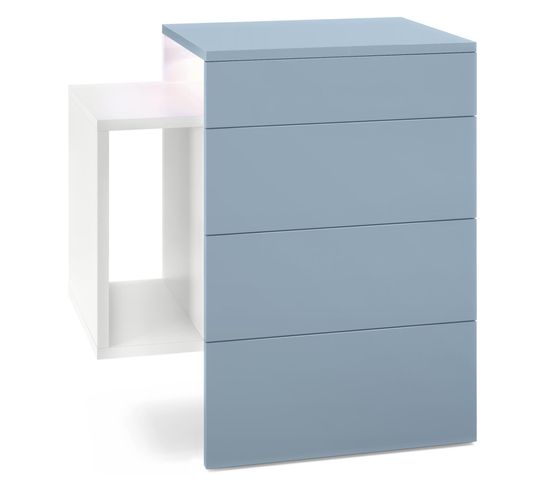 Table De Chevet Blanc Mat Et  Denim (lxhxp) : 60 X 63 X 36 + LED