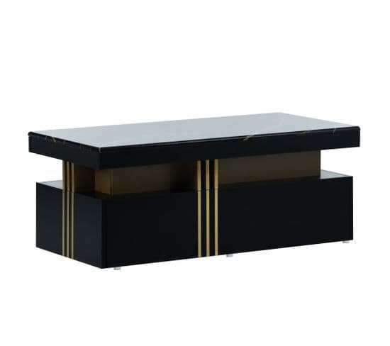 Table basse rectangulaire moderne avec plateau à motif PVC et 2 tiroirs en bois