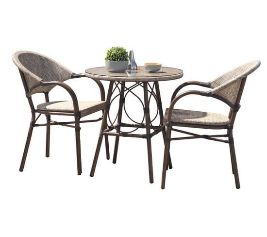 Ensemble Repas De Jardin 2 Places En Aluminium Marron - Ushuaia