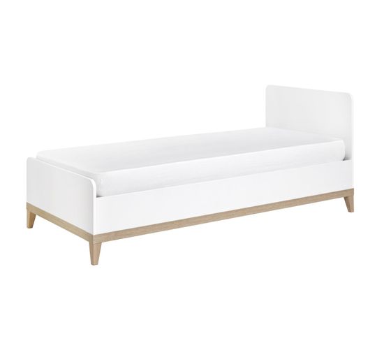 Lit Enfant 90x200 Volt Blanc et Hêtre