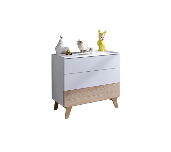 Commode 3 Tiroirs Haxo Blanc et Pin