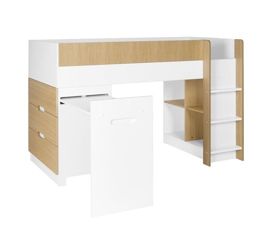 Lit Mi-hauteur Avec Bureau Et Commode Opus - Blanc Et Bois