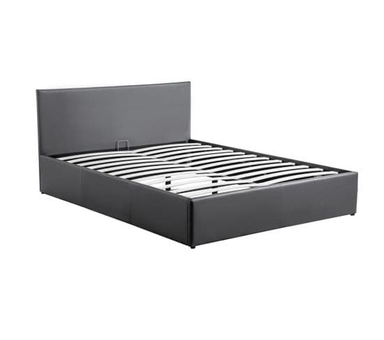 Cadre De Lit Edgar Avec Sommier Relevable À Lattes En Simili - Gris, Largeur - 140 Cm