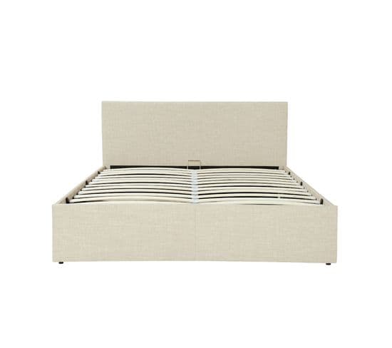 Cadre De Lit Edgar Avec Sommier Relevable À Lattes En Tissu -  Beige, Largeur - 160 Cm