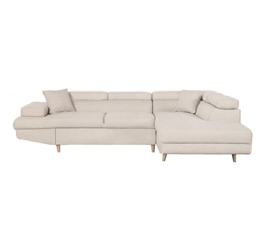 Canapé D'angle Droit Convertible Rio Scandinave Avec Coffre En Tissu - Beige, Pieds Bois