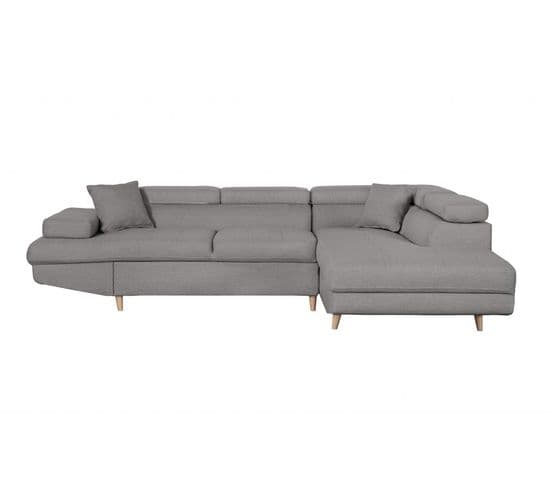 Canapé D'angle Droit Convertible Rio Scandinave Avec Coffre En Tissu - Gris Clair, Pieds Bois