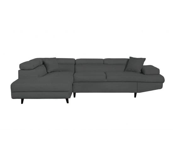 Canapé D'angle Gauche Convertible Rio Scandinave Avec Coffre En Tissu - Gris Foncé, Pieds Noir