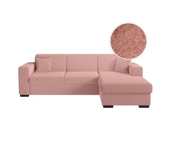 Canapé D'angle Fuji XL Convertible Avec Coffre En Tissu Bouclette - Angle Droit - Rose