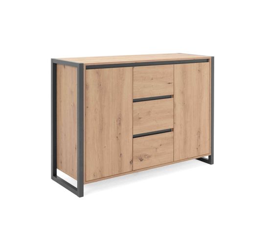 Commode 2 Portes 3 Tiroirs Bois Naturel