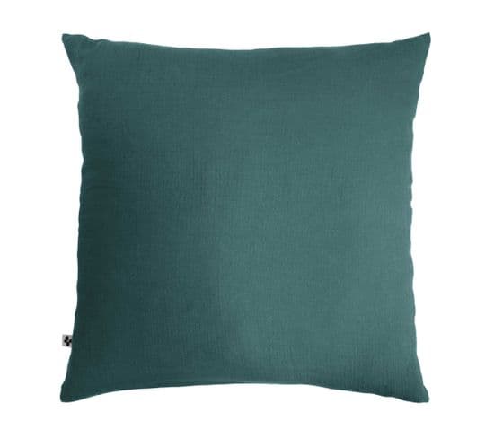 Taie D'oreiller Double Gaze De Coton Bleu Canard 60x60 Cm