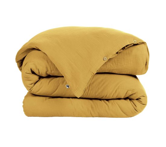 Housse De Couette Double Gaze De Coton Jaune 240x220 Cm