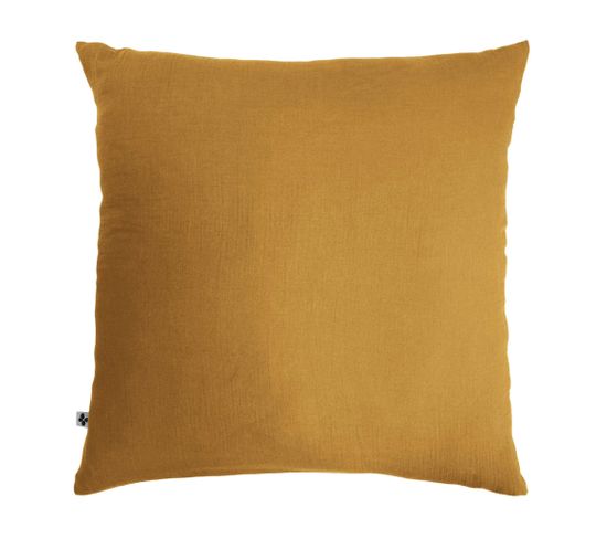 Taie D'oreiller Double Gaze De Coton Jaune 60x60 Cm