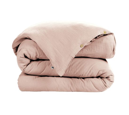 Housse De Couette Double Gaze De Coton Rose 240x220 Cm