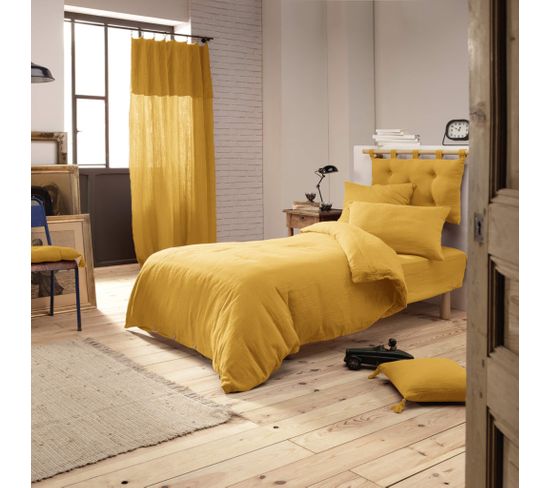 Housse De Couette Double Gaze De Coton Jaune 140x200 Cm