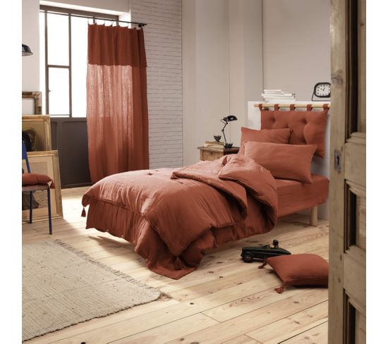 Housse De Couette Double Gaze De Coton Orange 140x200 Cm