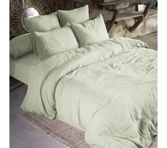 Parure De Lit Double Gaze De Coton Vert 200x200 Cm