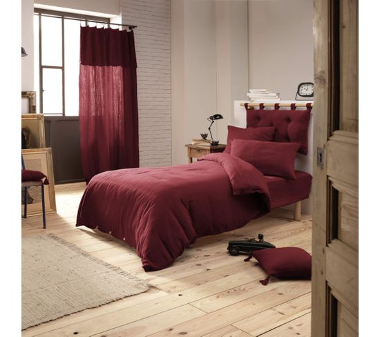 Housse De Couette Double Gaze De Coton Bordeaux 140x200 Cm