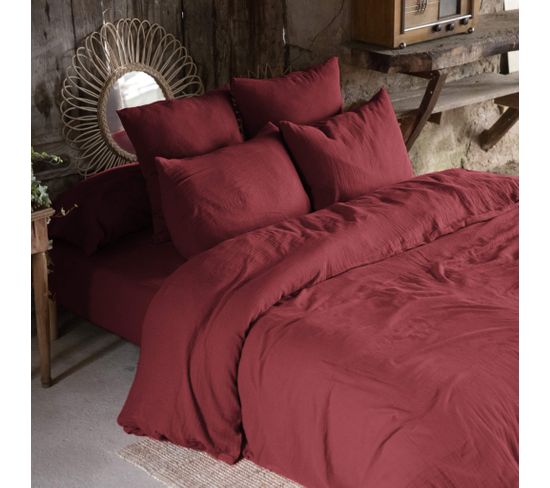 Parure De Lit Double Gaze De Coton Bordeaux 140x200 Cm