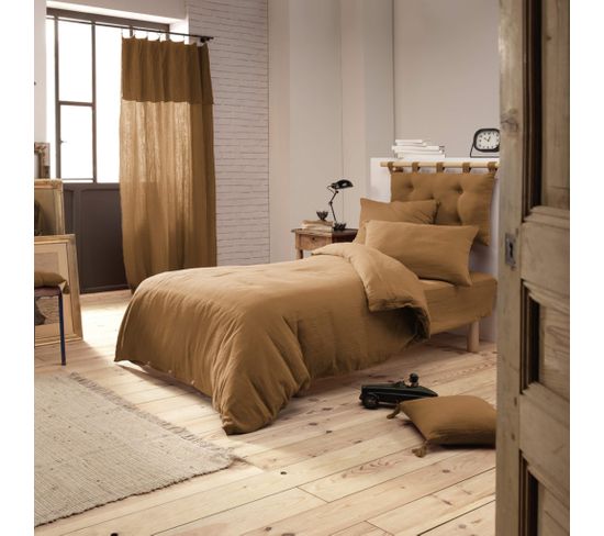 Housse De Couette Double Gaze De Coton Marron 140x200 Cm