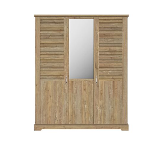 Armoire En Bois Clair 3 Portes Avec Miroir