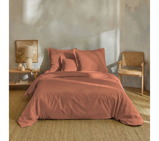 Parure De Lit Percale Unie 140x200 Terracotta