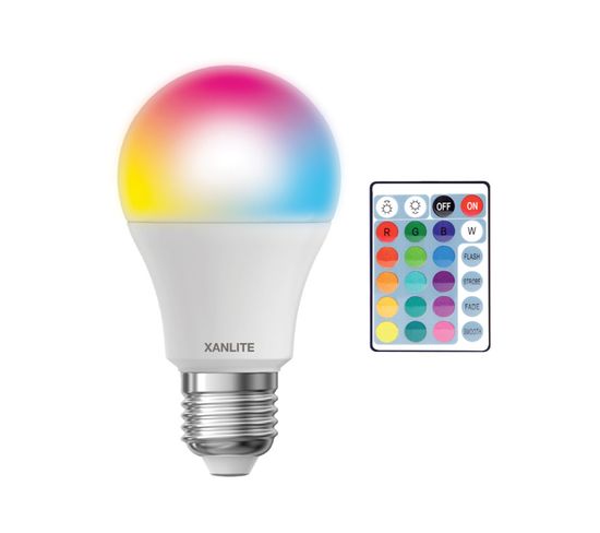 Ampoule LED A60, Culot E27, 8w Cons. (60w Eq.), Lumière Blanc Chaud Ou Lumière Rvb Avec Télécommande