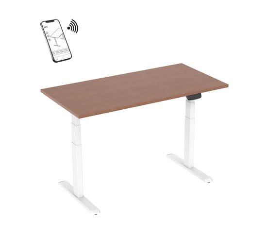 Bureau Motorisé Assis-debout 120x75cm Plateau Noyer/pied Blanc, Connecté