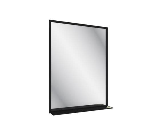 Miroir Salle De Bain 80x60cm - Laqué Noir Mat Avec Étagères - Framed Mirror