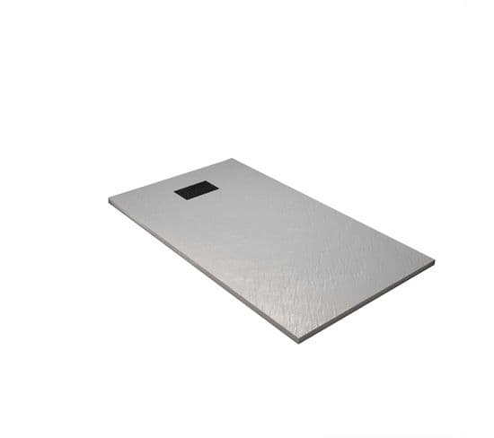 Pack Receveur Gris Effet Pierre 80x120 Cm Et Grille Décor Perforée Noire Mate