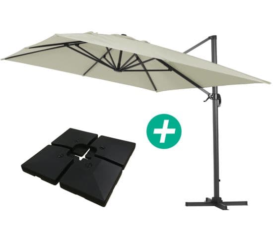 Parasol Jardin Déporté Alu "sun 4" - Rectangle - 3 X 4 M - Ecru - Dalles Incluses