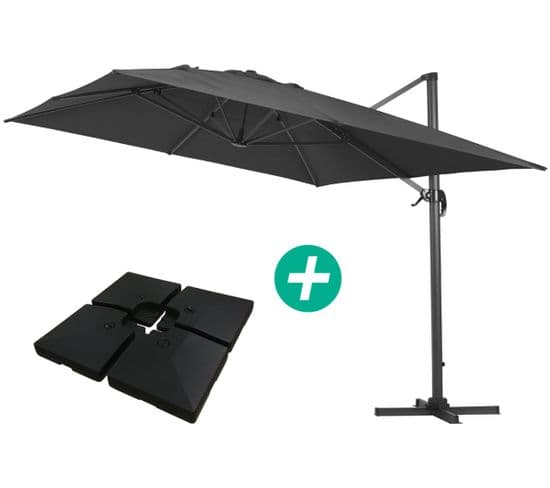 Parasol Jardin Déporté Alu "sun 4" - Rectangle - 3 X 4 M - Noir - Dalles Incluses