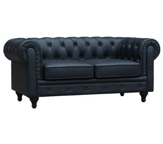 Canapé Fixe Chesterfield "aliza" - 157 X 82 X 70 Cm - 2 Places - Noir