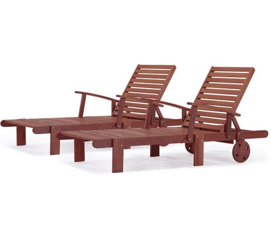 Bain De Soleil Pliant En Bois Exotique "tokyo" - Mahogany - Marron Acajou - Lot De 2