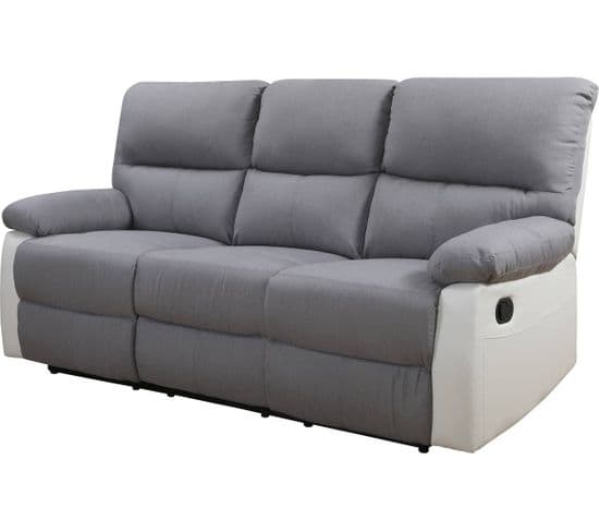 Canapé Relax "lincoln" - 197 X 89 X 103 Cm - 3 Places - Blanc / Gris Clair