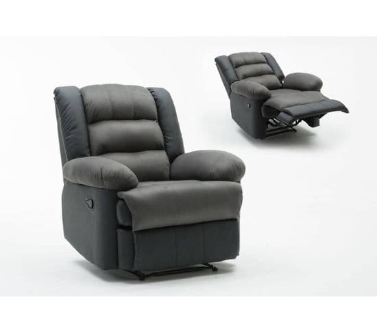 Fauteuil Relax "buckingham" - 85 X 93 X 100 Cm - Noir / Gris Foncé