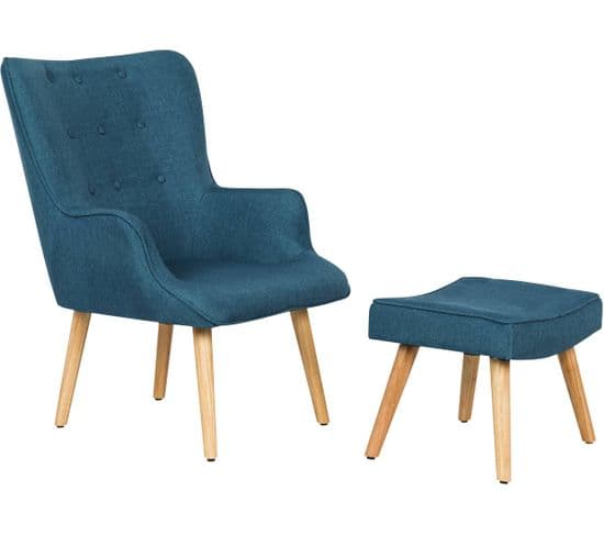 Fauteuil Style Scandinave En Tissu "odense" - 1 Place - Bleu Foncé