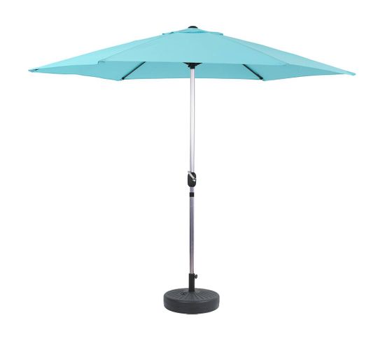 Parasol Jardin Droit Alu "sol" - Rond - Ø 3m - Bleu - Avec Pied à Lester