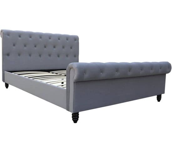 Lit Velours "godefroy" - 140 X 190 Cm - Gris