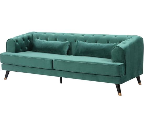 Canapé Fixe En Velours "gloria" - 216 X 86 X 76 Cm - 3 Places - Vert Foncé