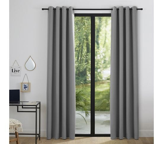 Lot De 2 Rideaux Occultant Gris 140 X 260 Cm