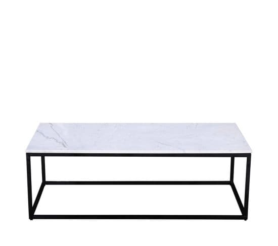 Saku - Table Basse En Marbre Blanc Et Métal 120x65cm - Couleur - Blanc