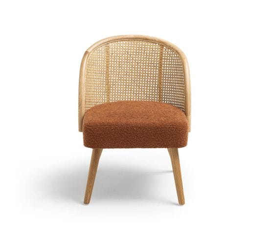 Fauteuil En Tissu Bouclette Et Rotin