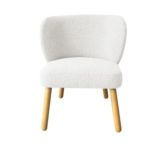 Raph - Fauteuil En Tissu Bouclette Et Bois - Couleur - Blanc