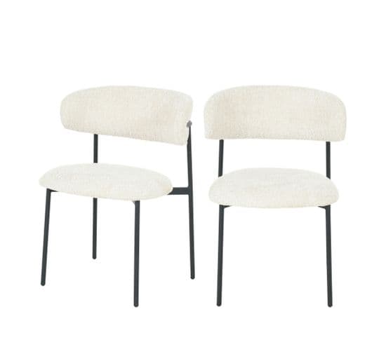 Ester - Lot De 2 Chaises En Tissu Bouclette Et Métal - Couleur - Écru Chiné