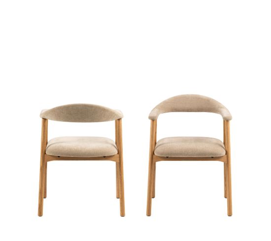 Anabate - Lot De 2 Fauteuils De Table En Tissu Et Bois - Couleur - Beige