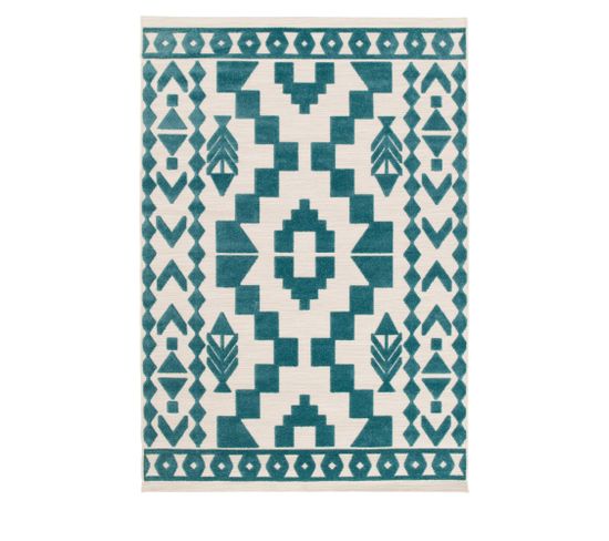 Coraya - Tapis Intérieur Et Extérieur Ethnique - Couleur - Bleu Canard, Dimensions - 123x170 Cm