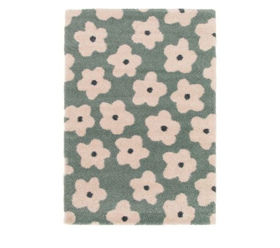 Flora - Tapis Contemporain à Motif Floral - Couleur - Vert De Gris, Dimensions - 120x170 Cm